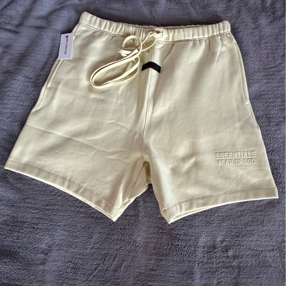 NWT Fear of God Essentials Logo- Flocked Cotton-Blend Jersey Drawstring Shorts